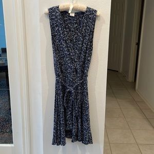 Blue geometric pattern dress with pockets